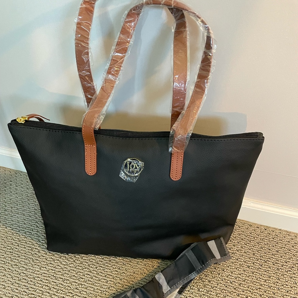 NWT Black Joy Mangano pebble leather tote